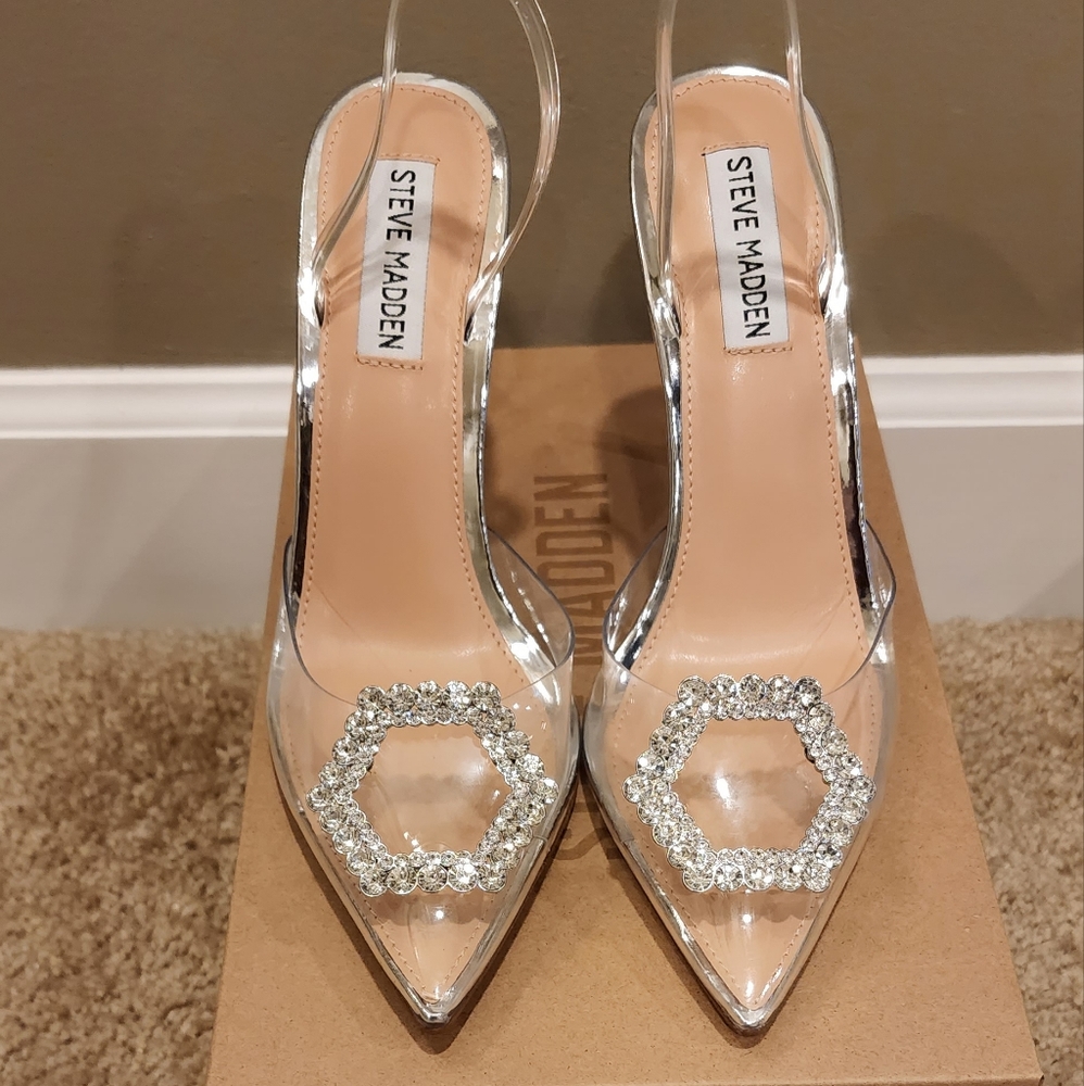 Steve Madden Vionnet Clear and Rhinestone Heels Size 7